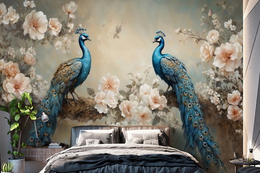 Фотообои в интерьере артикул AG-CB-014, Chinoiserie birds, Design Studio 3D